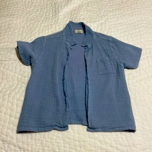 My Little Cozmo Organic Cotton Gauze Camp Shirt in blue 6Y